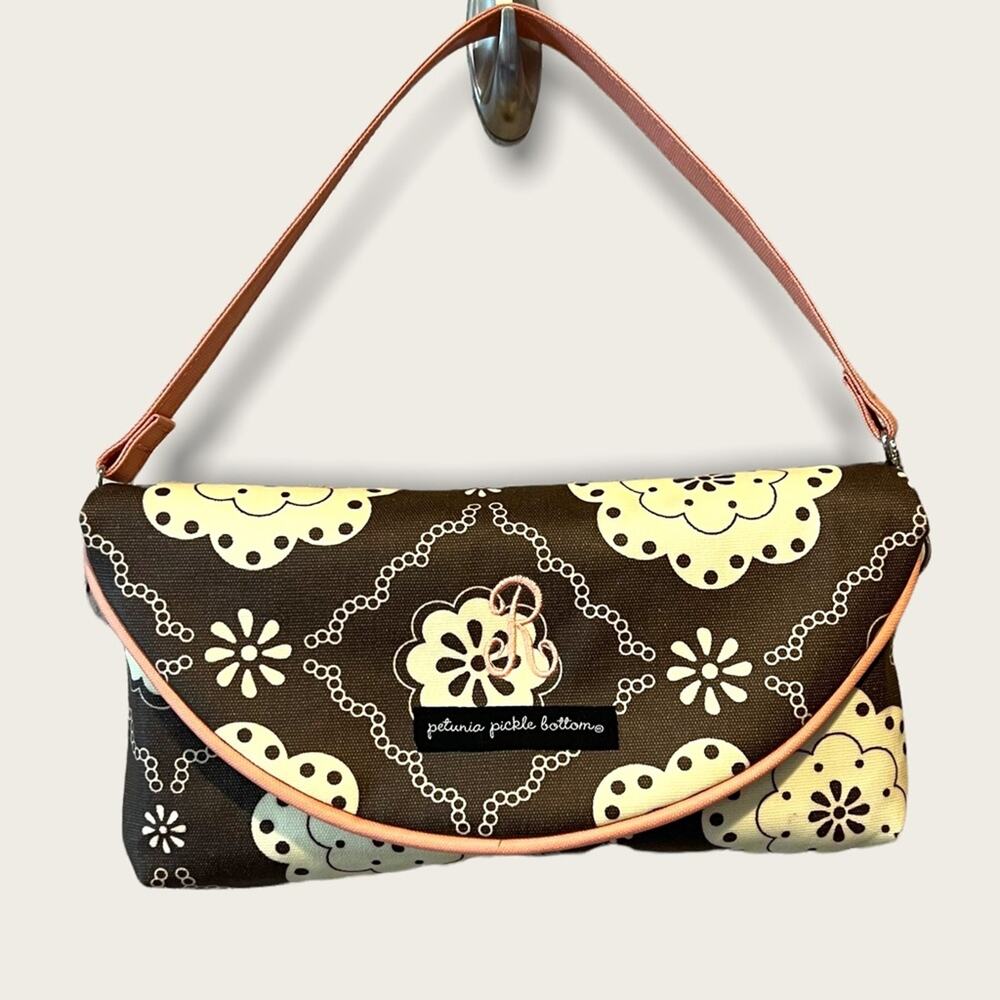 Petunia Pickle Bottom Diaper Clutch-Breakfast in Belfast Print “R” Monogram